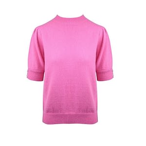 Roze trui korte mouw glitterknoopjes